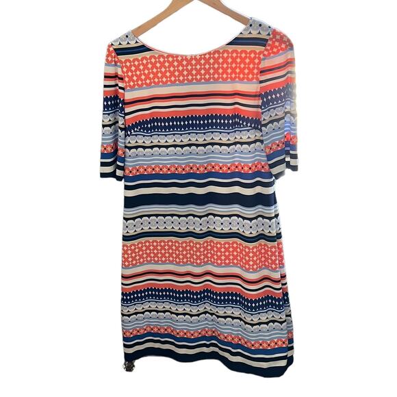 Pink & Blue Mixed Print Midi Shift Dress Size 12 Scoop Neck Back Zip Bohemian - Picture 14 of 16